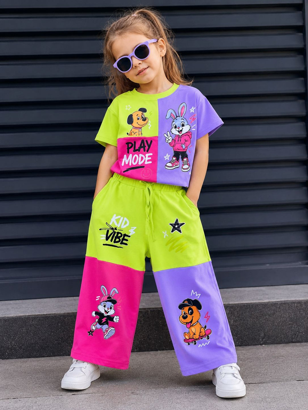 Girl's Funky Colorblock Wide-Leg Co-Ord Set [GCS-6H-2579] (3-12Years)