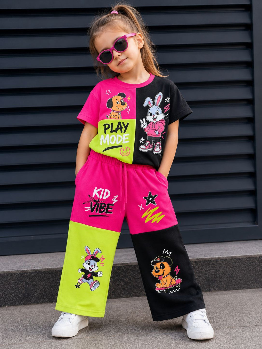 Girl's Funky Colorblock Wide-Leg Co-Ord Set [GCS-4G-4987] (3-12Years)