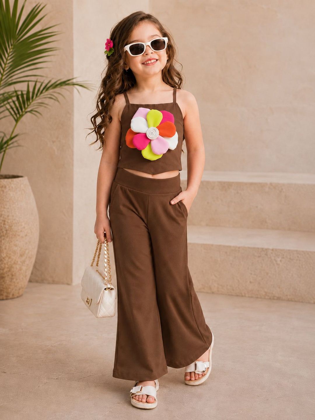 Girls Casual Brown Flower Co-Ord Set [GCS-6F-2912] (3-11 Years)
