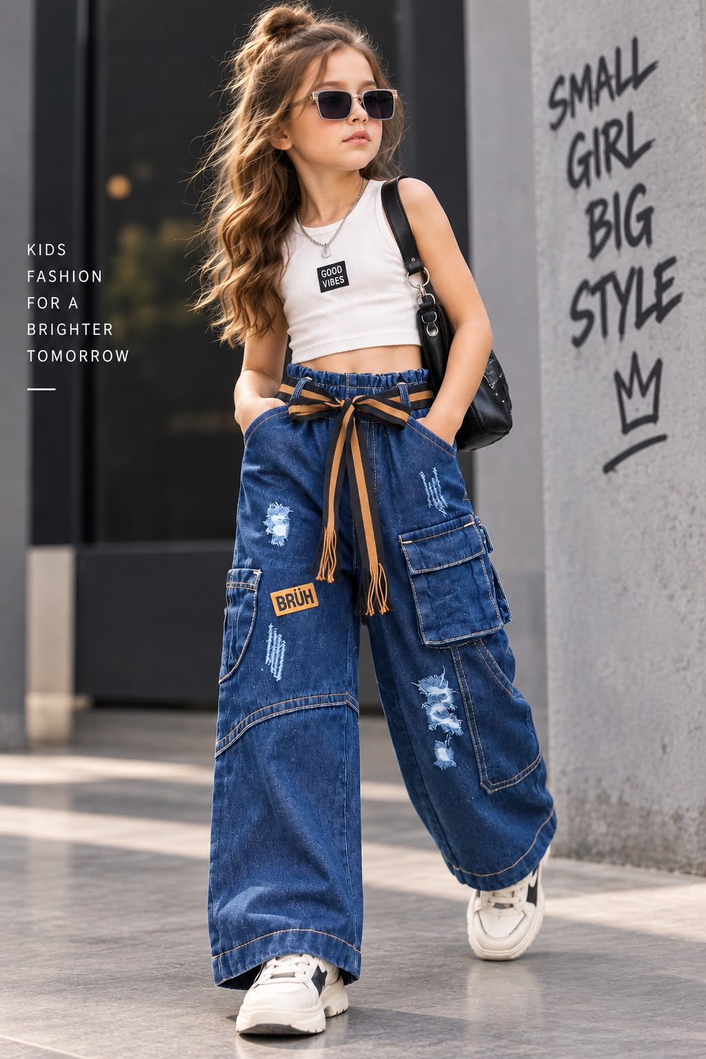 Girl’s 7 Pocket Dark Blue Cargo Utility Denim Jeans (Only Jeans) [GJ-4J-2854] (1Y-13Years)