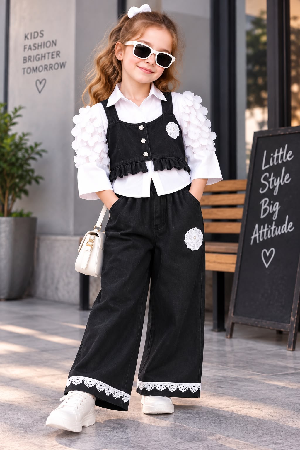 Girl's 3 Piece Black Denim Co-Ord Set Set [GCS-1C-5166] (4-12Years)