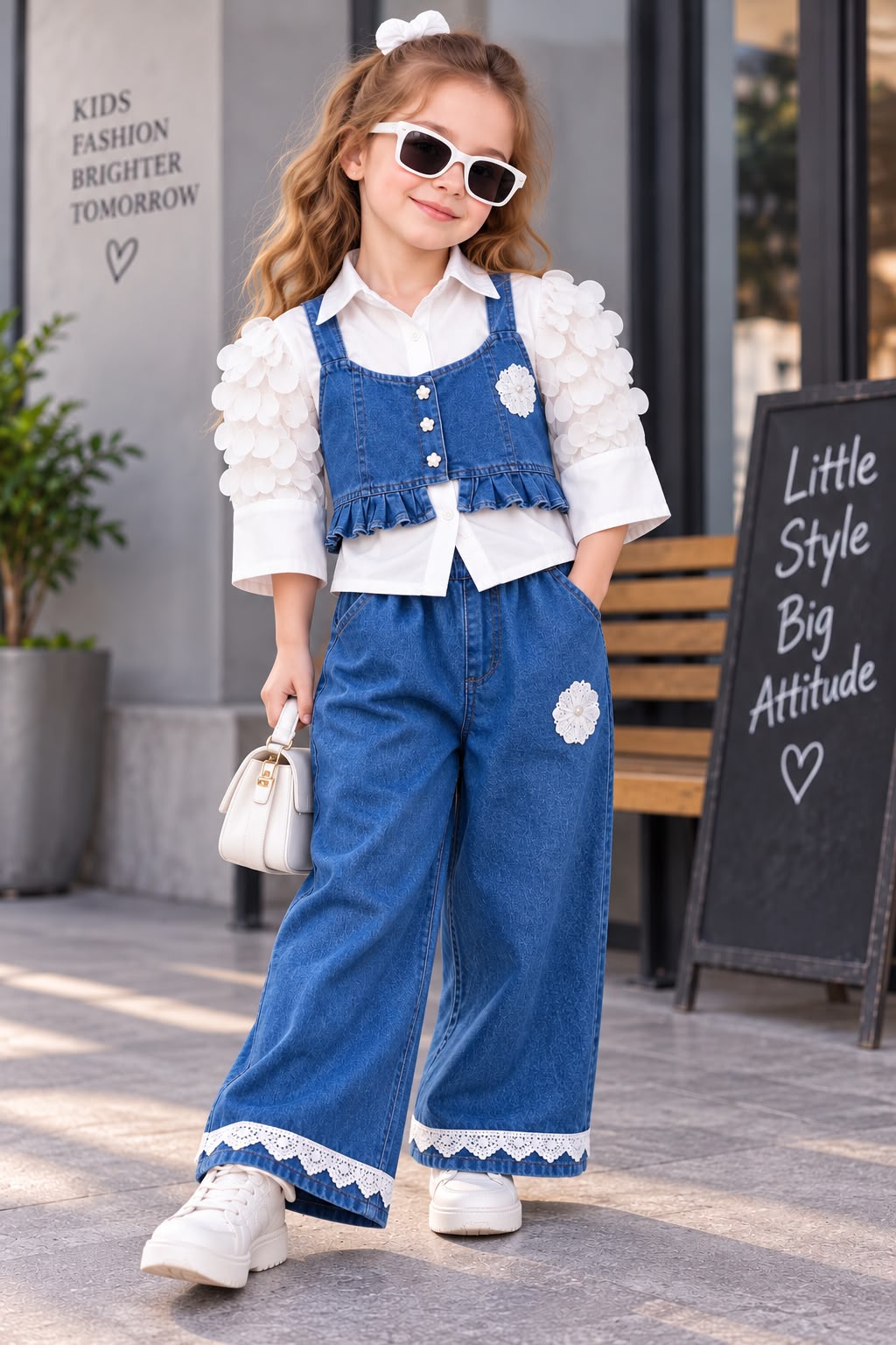 Girl's 3 Piece Blue Denim Co-Ord Set Set [GCS-4C-3874] (4-12Years)