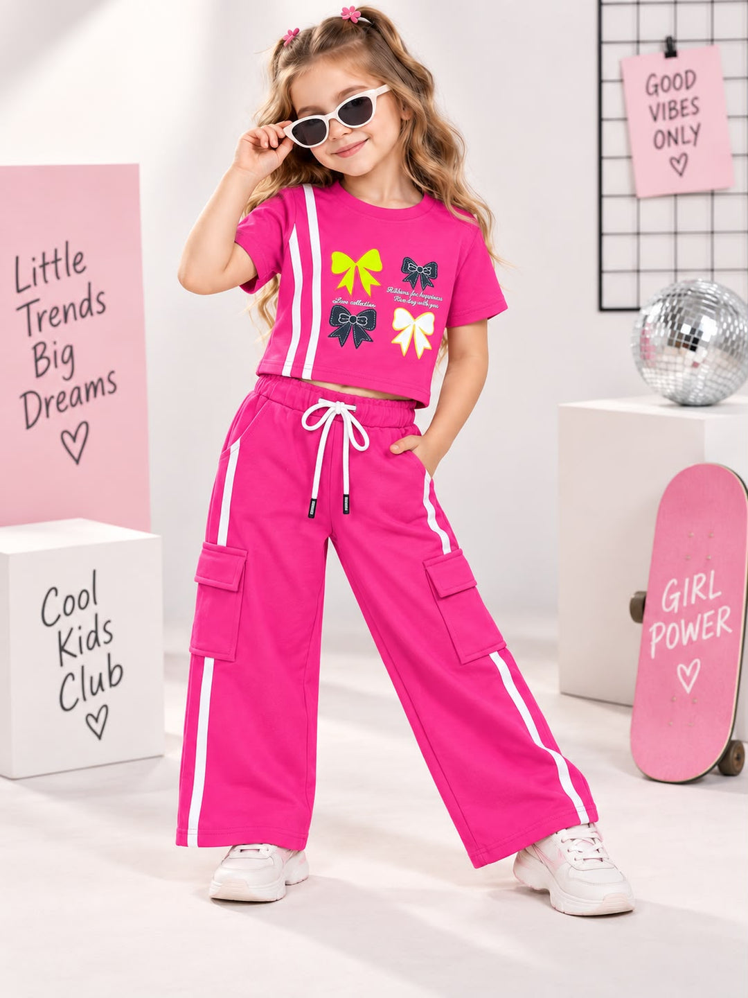 Girls Casual Hot Pink Cargo Pocket Co-Ord Set [GCS-5F-4578] (4-12 Years)