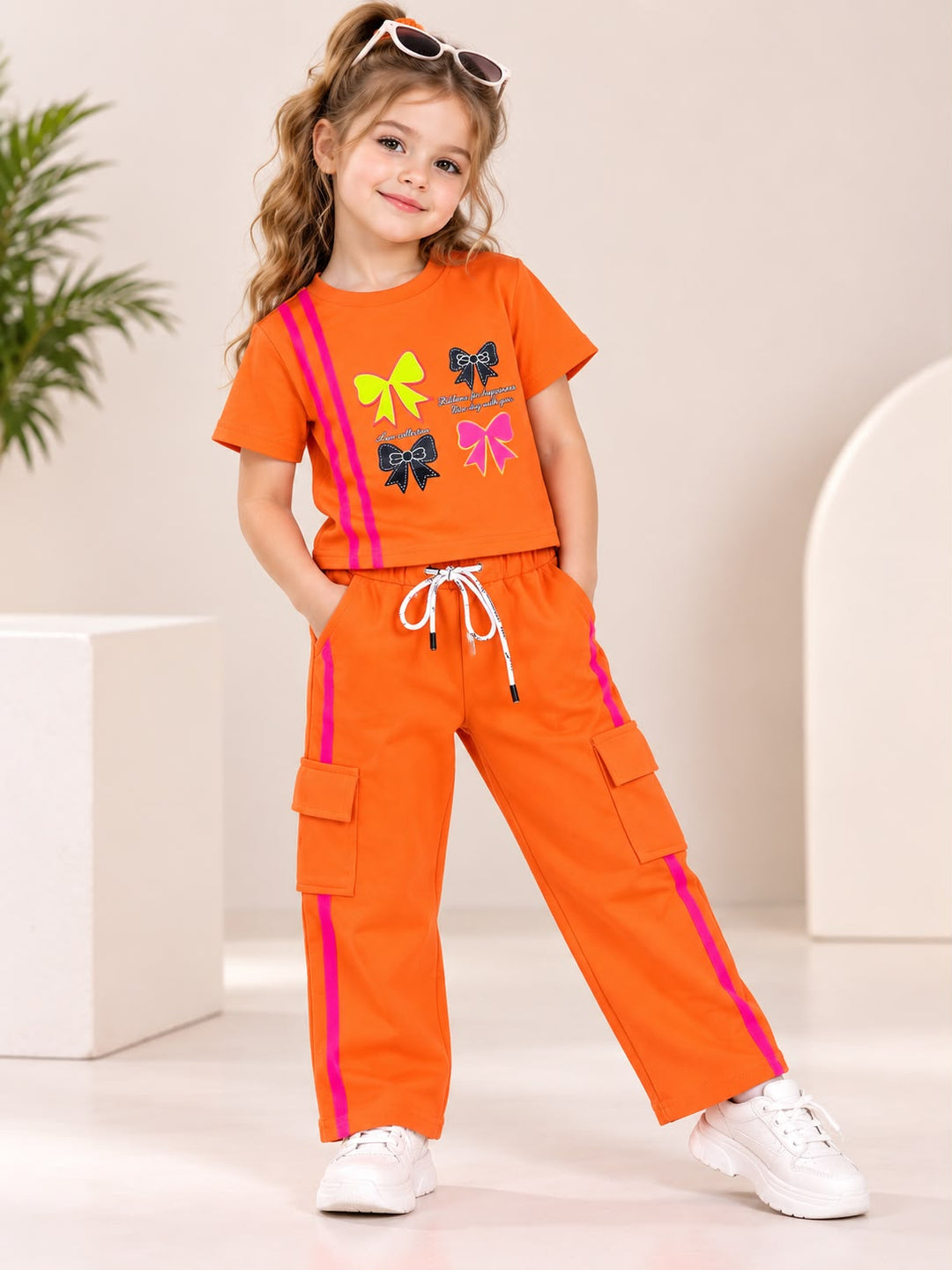 Girls Casual Orange Cargo Pocket Co-Ord Set [GCS-3G-6789] (4-12 Years)