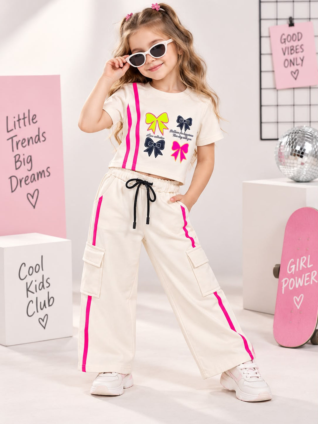 Girls Casual Cream Cargo Pocket Co-Ord Set [GCS-1G-7105] (4-12 Years)