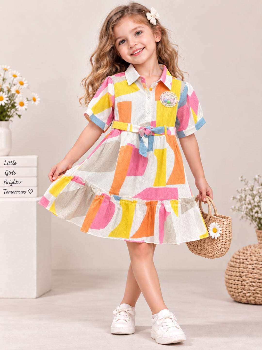 Girls Printed Yellow Dresse [GD-2E-3714] (4-12Years)