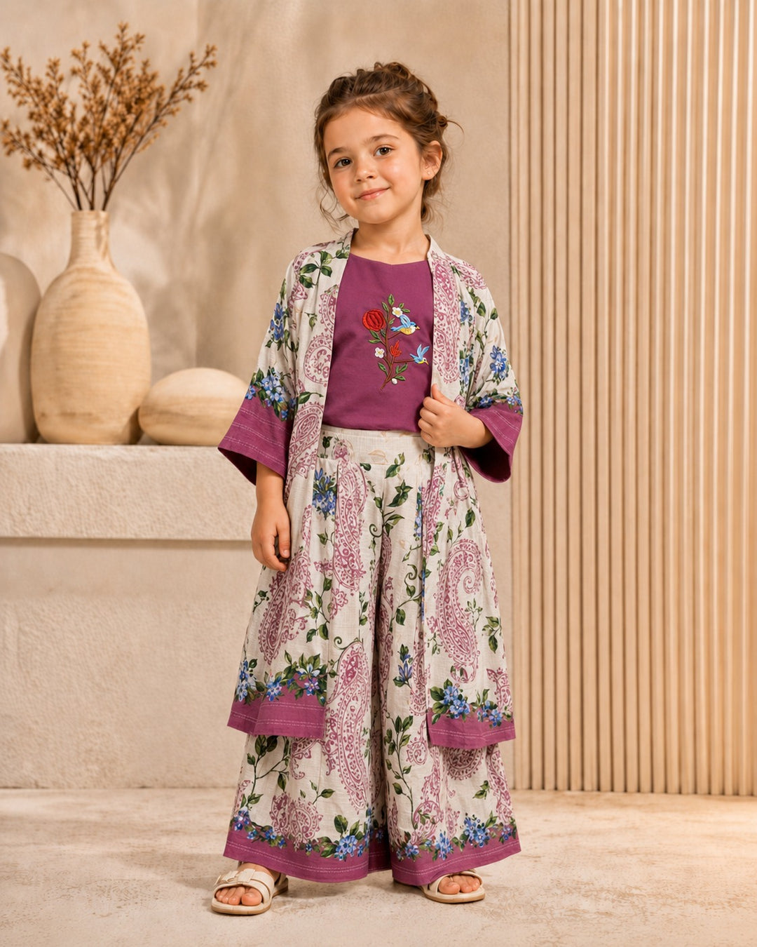 GIRLS EMBROIDED 3 PIECE CO-ORD SET [GCS-4E-3546] (4-12 Years)