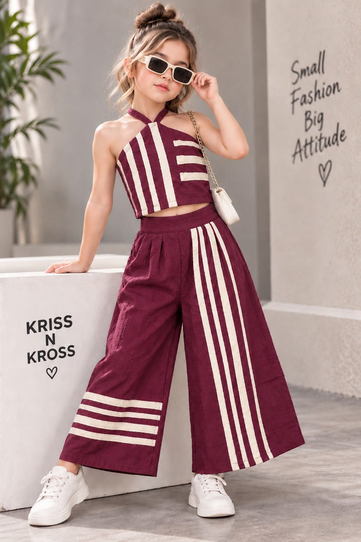 Girl's Designer Maroon Co-Ord Set [GCS-1C-3457] (1-6Years)