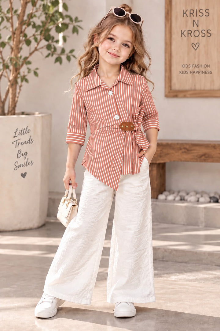 Girls Rust Stripe Wrap Co-Ord Set [GCS-3C-5881] (4-12Years)