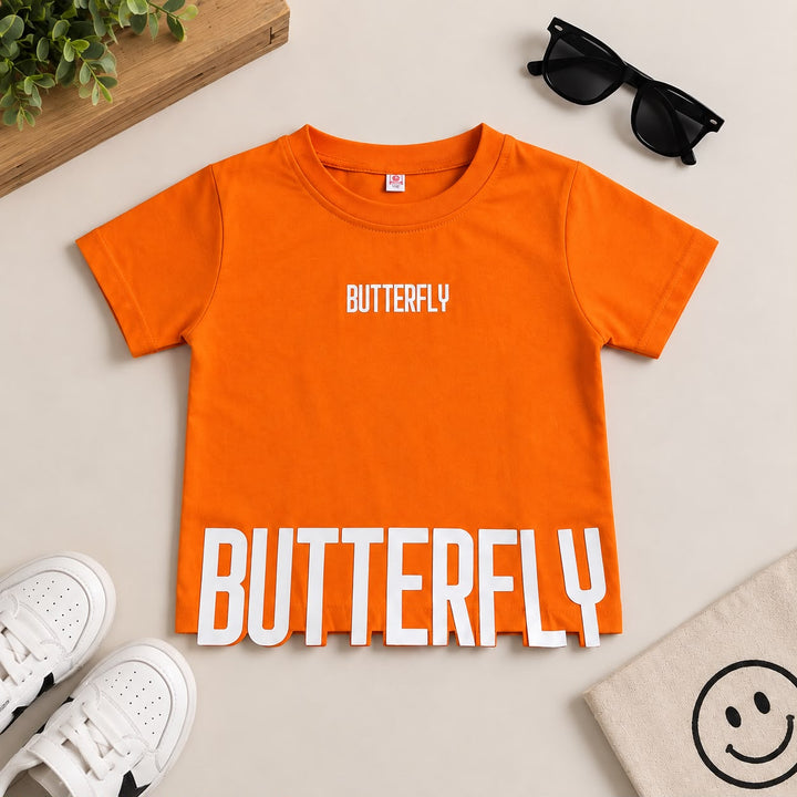 Girls Butterfly Bold Graphic Orange T-Shirt [GT-R-9980] [4-12 year]