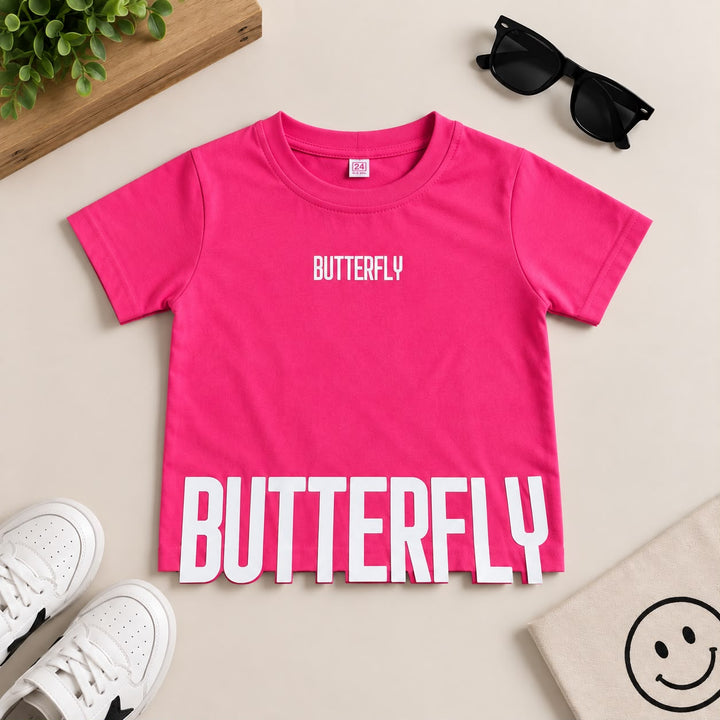 Girls Butterfly Bold Graphic Hot Pink T-Shirt [GT-R-6911] [4-12 year]