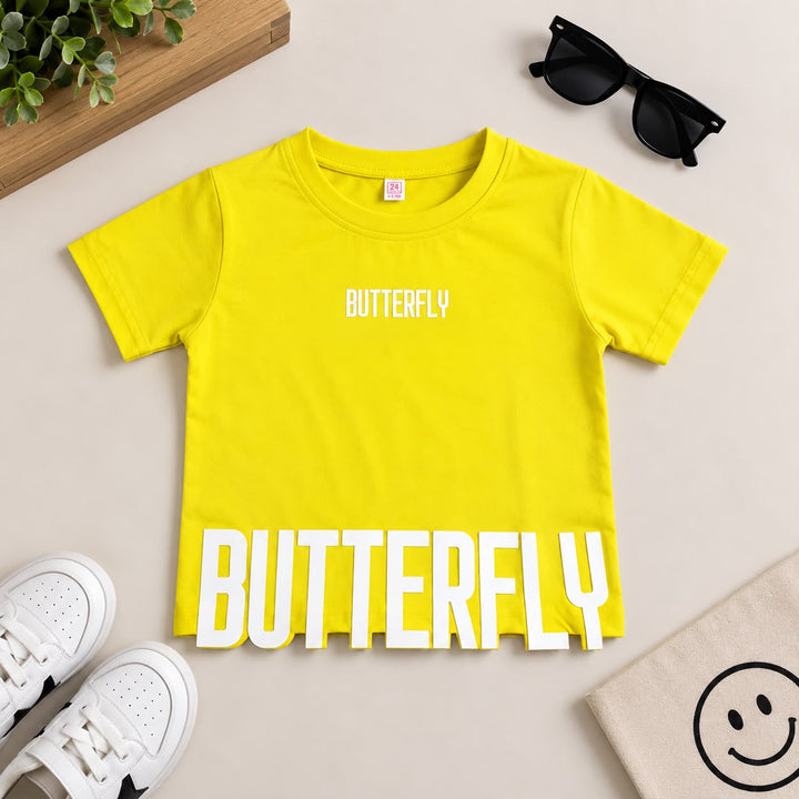 Girls Butterfly Bold Graphic Yellow T-Shirt [GT-R-3295] [4-12 year]
