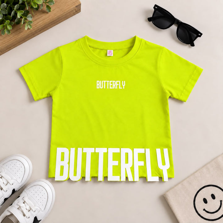 Girls Butterfly Bold Graphic Green T-Shirt [GT-R-0266] [4-12 year]