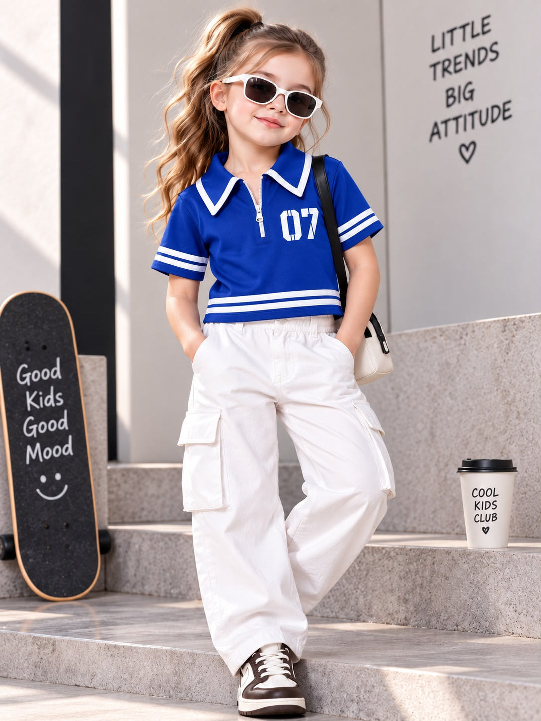 Girls Royal Blue Varsity Zip Polo T-Shirt [ONLY T-SHIRT] [GT-R-1493] [4-12 year]