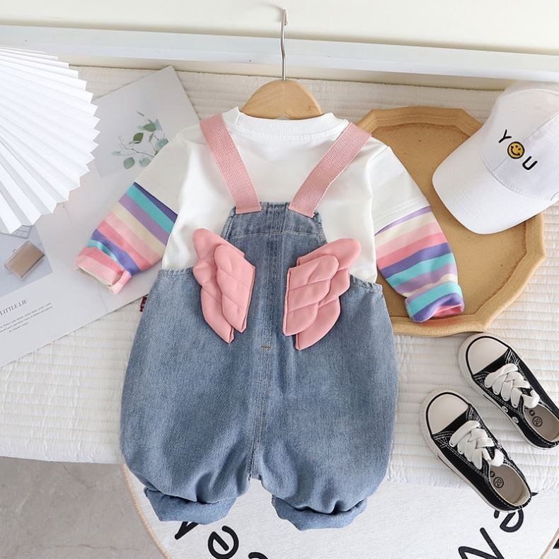 Girls Butterfly Wings Denim Dungaree With T-Shirt [GD-2K-5200] (1-6Years)