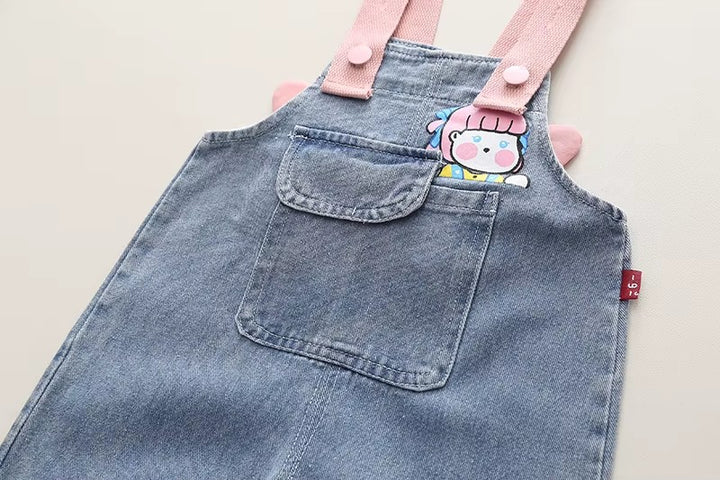 Girls Butterfly Wings Denim Dungaree With T-Shirt [GD-2K-5200] (1-6Years)