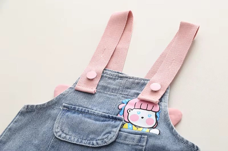 Girls Butterfly Wings Denim Dungaree With T-Shirt [GD-2K-5200] (1-6Years)