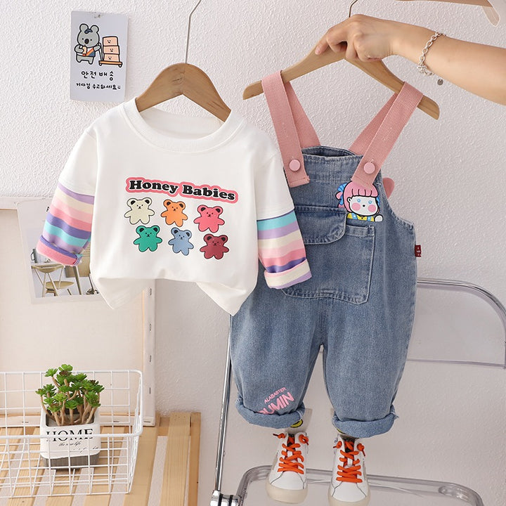 Girls Butterfly Wings Denim Dungaree With T-Shirt [GD-2K-5200] (1-6Years)