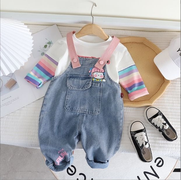 Girls Butterfly Wings Denim Dungaree With T-Shirt [GD-2K-5200] (1-6Years)