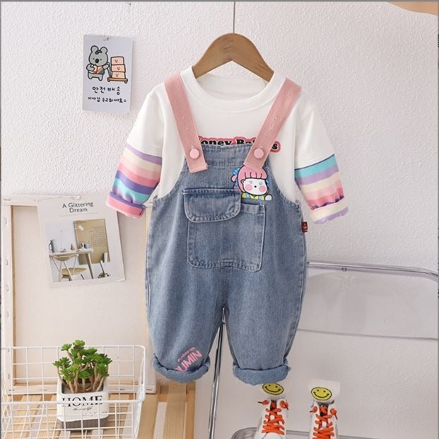 Girls Butterfly Wings Denim Dungaree With T-Shirt [GD-2K-5200] (1-6Years)
