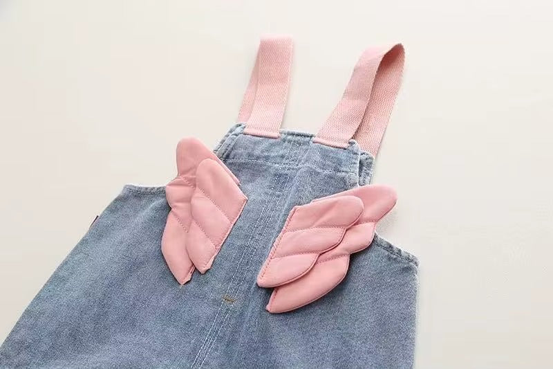 Girls Butterfly Wings Denim Dungaree With T-Shirt [GD-2K-5200] (1-6Years)