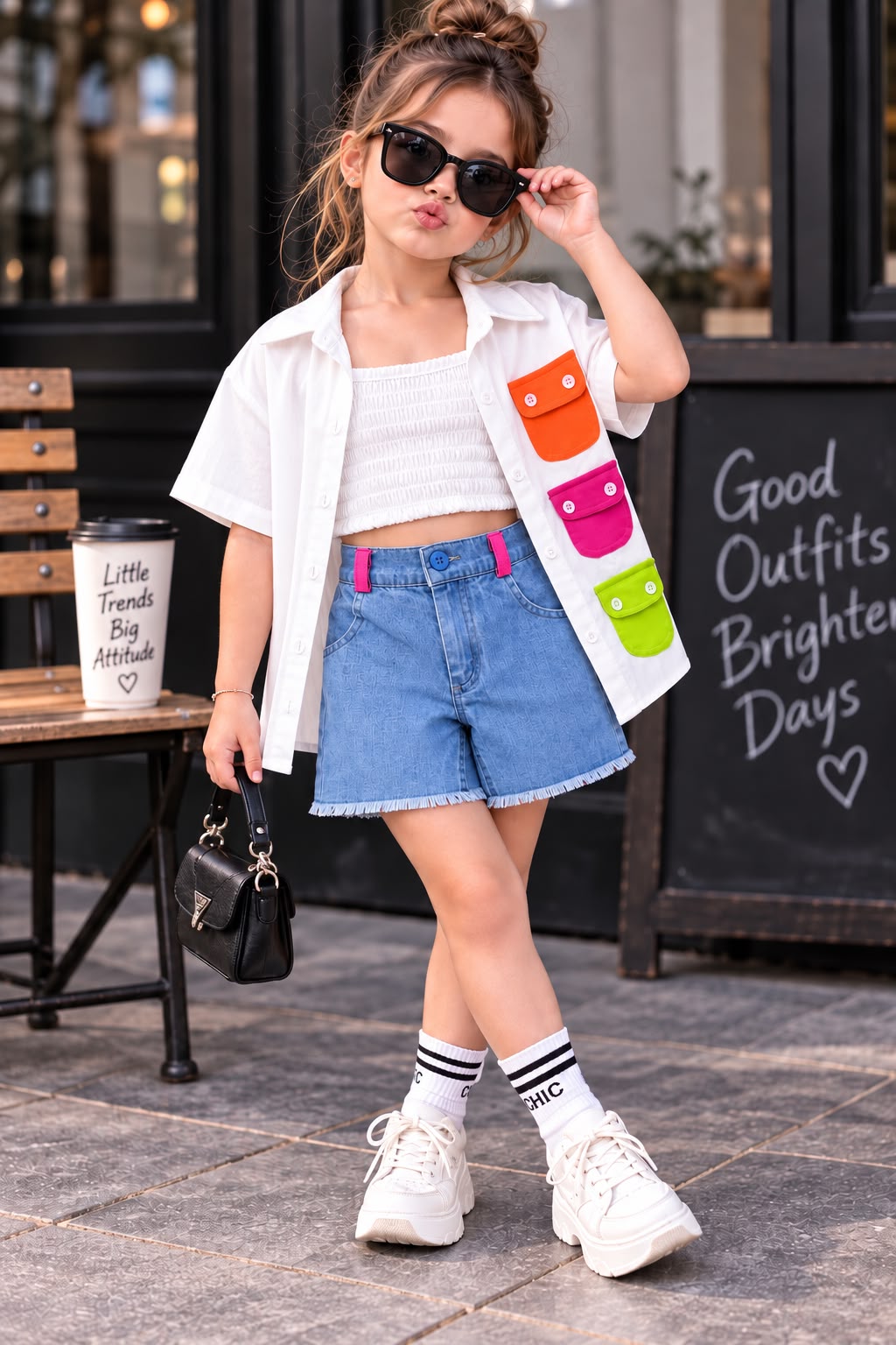 Girl's White Urban Pop 3 Piece Oversize Co-Ord Set Set [GCS-1F-1544] (4-12Years)