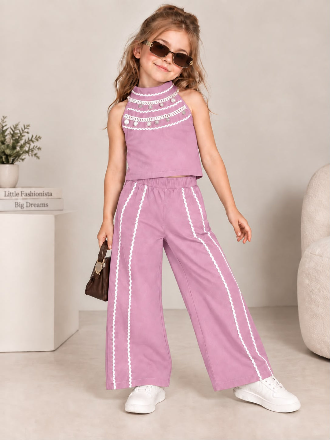 Girl's Summer Baby Pink Seashell Two-Piece Co-Ord Set [GCS-3F-2742] (4-12 Years)