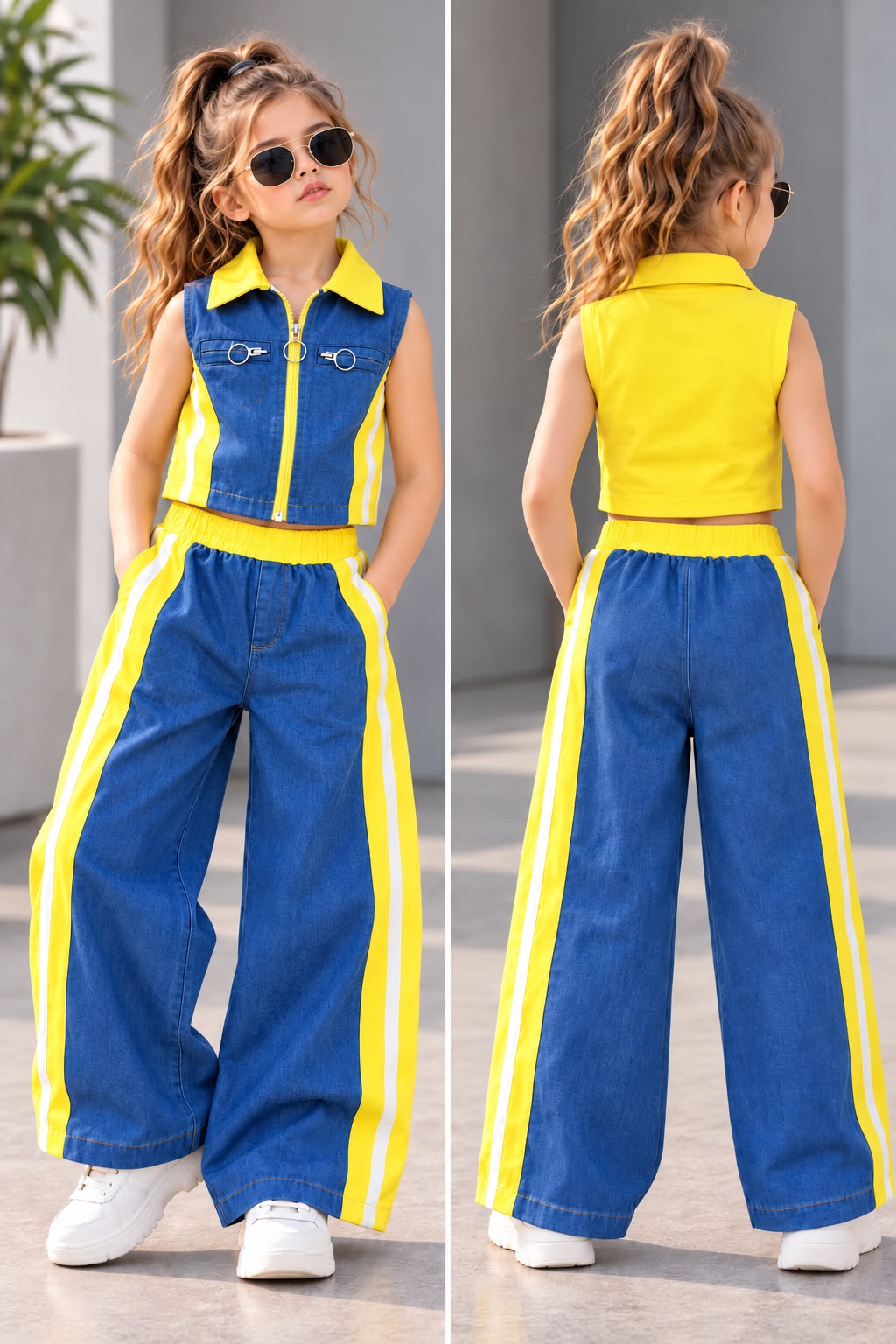 Girls Designer Yellow Denim Co-Ord Set [GCS-3F-3571] (4-12Years)