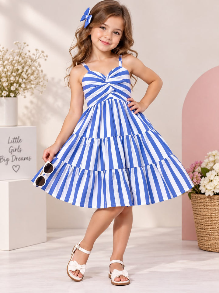 Girl's Striped Royal Blue Onepiece [GD-3B-2010] (3-11 Years)