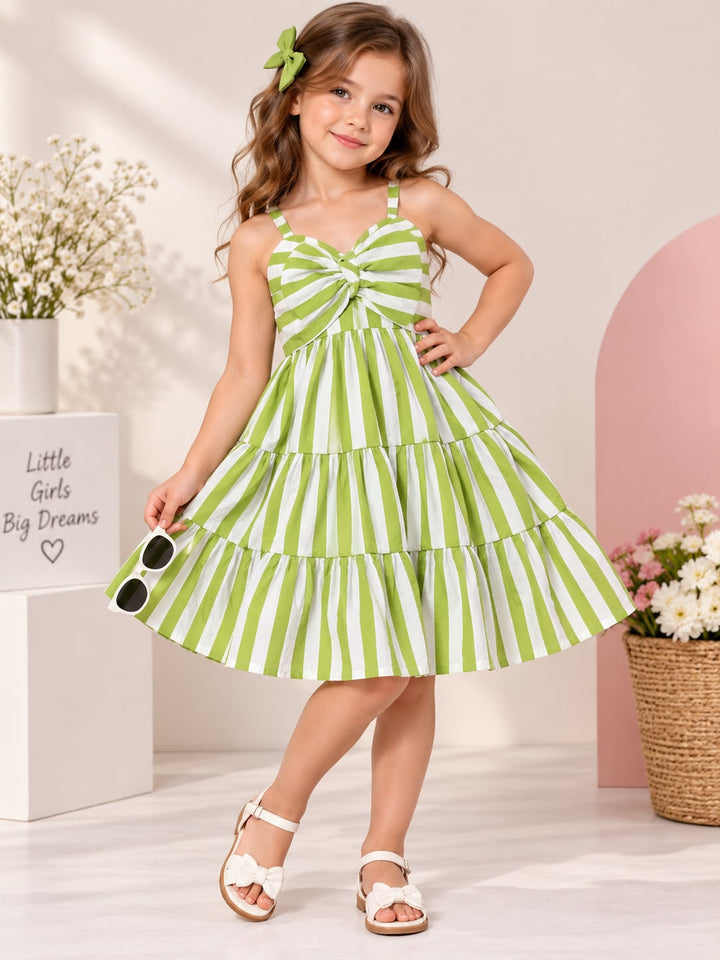 Girl's Striped Green Onepiece [GD-1B-1124] (3-11 Years)