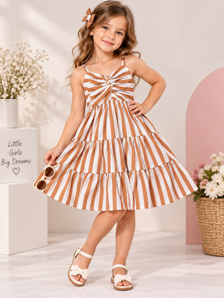 Girl's Striped Brown Onepiece [GD-6B-3101] (3-11 Years)