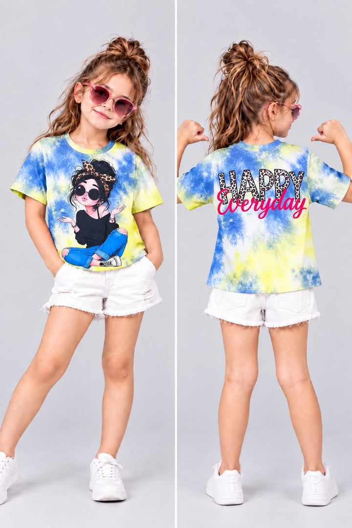 Girls Tye-Dye Digital Printed T-Shirt [ONLY T-SHIRT] [GT-R-2080] [4-12 year]