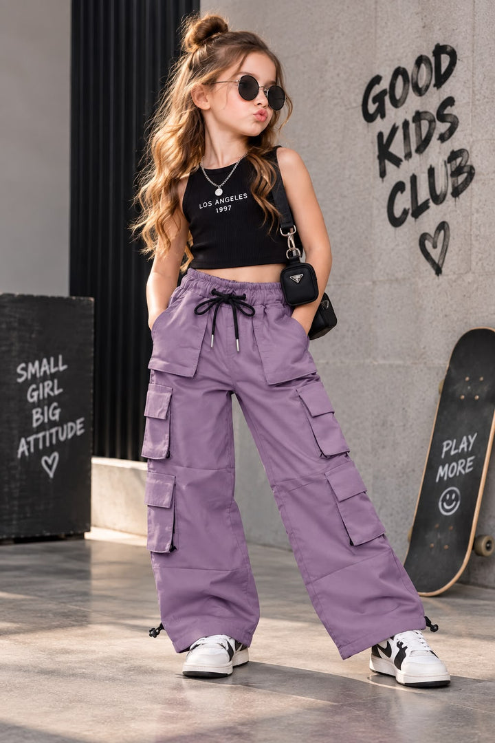 Girls 6 Pocket Purple Parachute Pant [ONLY PANT] [GJ-5E-1014] (4-12Years)