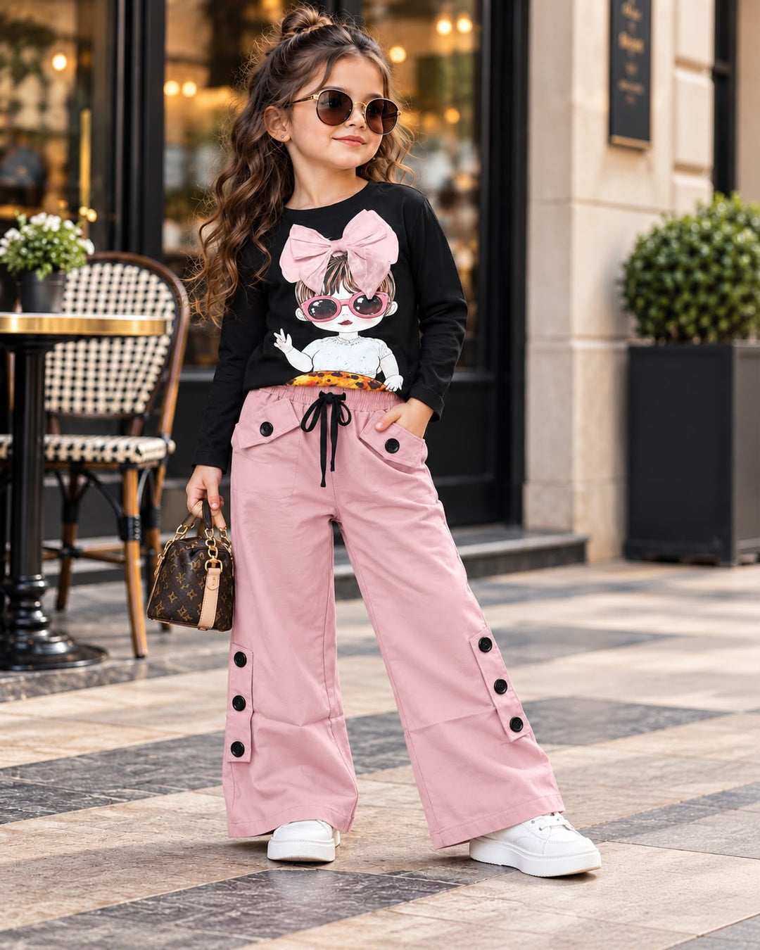 Girls Pink Bow Graphic Co-ord Set [GCS-6H-4258] (4-12Years)