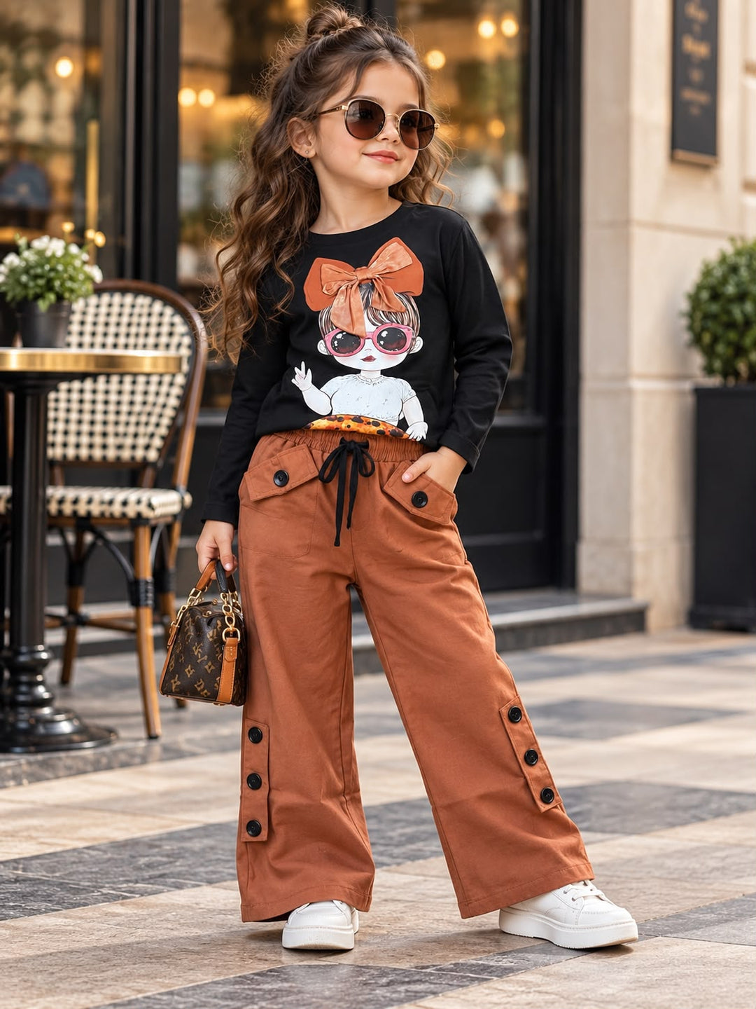 Girls Rust Bow Graphic Co-ord Set [GCS-2H-6982] (4-12Years)