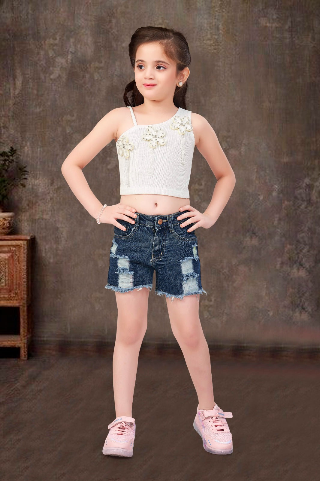 Girls Imported White Flower top[GT-730] [1-8 Year]