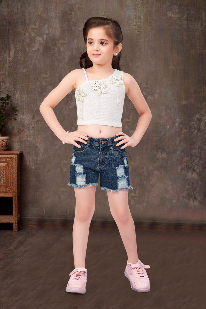 Girls Imported White Flower top[GT-730] [1-8 Year]