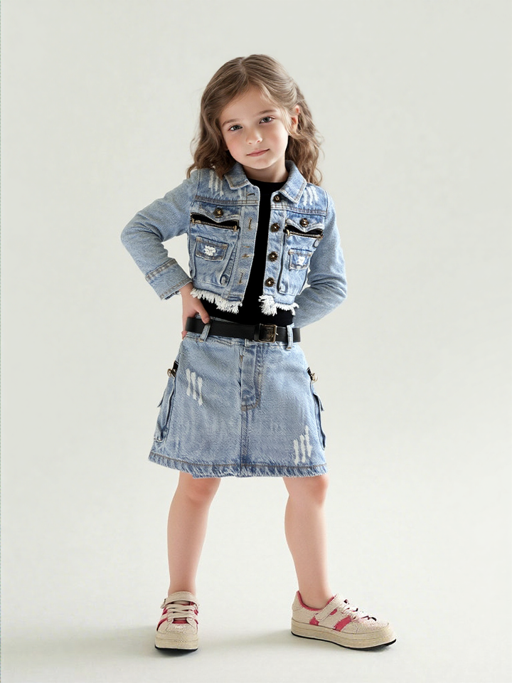 Girls Funky Denim Co-ord Set[GCS-1092] [6M-5Years]