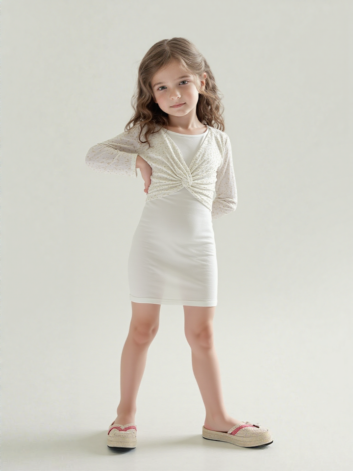 Girls White Velvet Party Wear One-Piece [GD-6874] (1-12 Years)