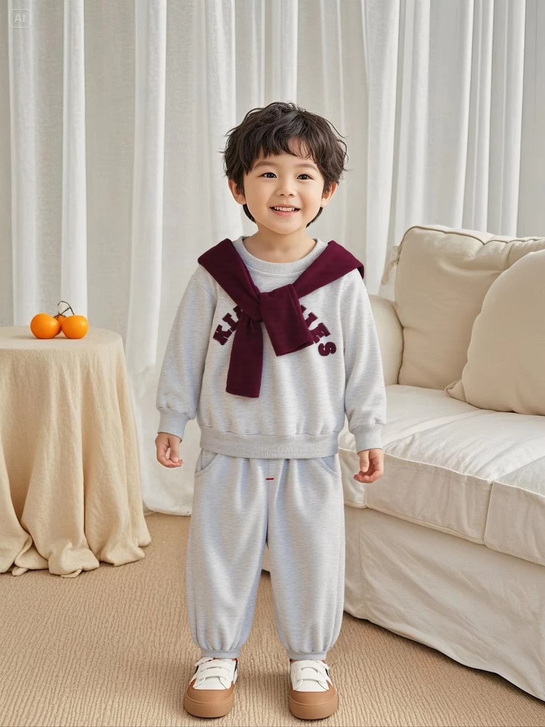 Unisex Imported Grey Co-Ord Set With Scaf [GCS-6859] (1-6 Years)