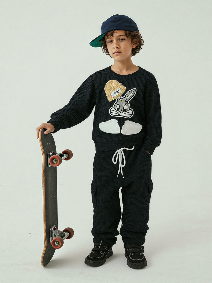 Unisex Cartoon Black Co-Ord Set [GCS-6827](4-12 Years)