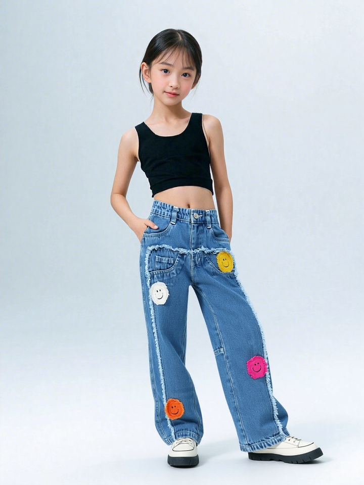 Girls Fancy Designer Straight Fit Jeans[GJ-958] (7-14Years)
