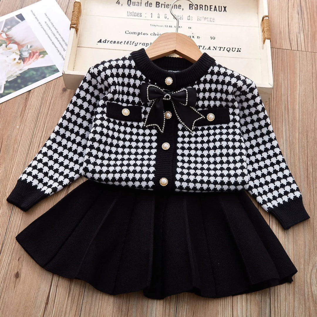 Girls Knitted Sweater Top And Skirt Set, Korean Fashion, Autumn/Winter Co-Ord Set (WITHOUT CAP AND STOCKINGS)[GCS-6674](2-7 Years)