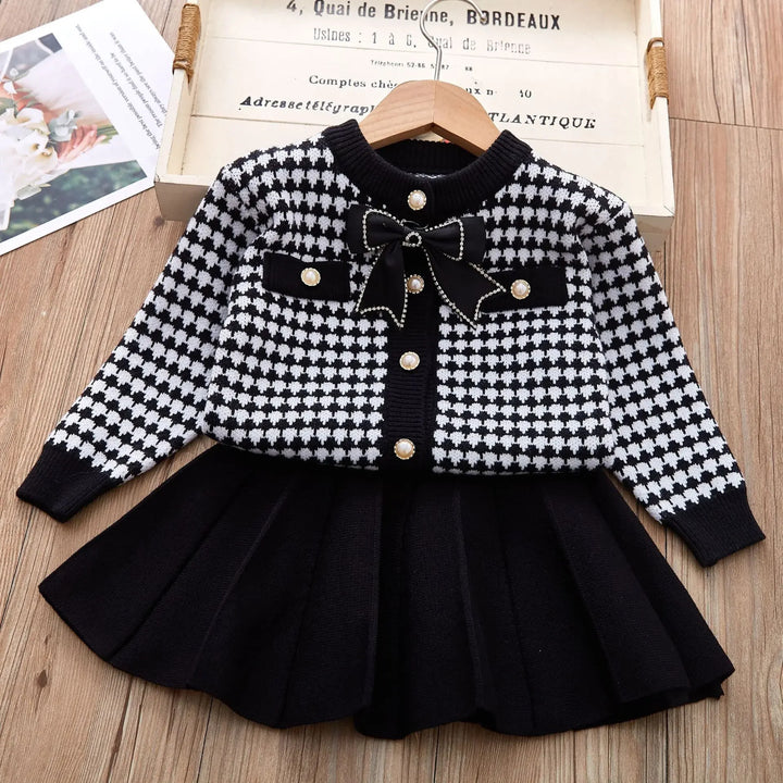 Girls Knitted Sweater Top And Skirt Set, Korean Fashion, Autumn/Winter Co-Ord Set (WITHOUT CAP AND STOCKINGS)[GCS-6674](2-7 Years)