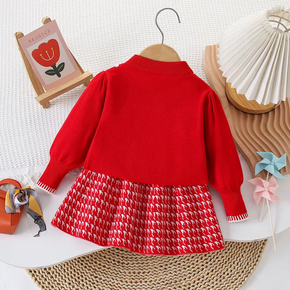 Girls Knitted Sweater Top And Skirt Set, Korean Fashion, Autumn/Winter Co-Ord Set [GCS-6672] (2-7 Years)