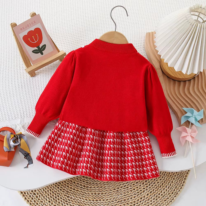 Girls Knitted Sweater Top And Skirt Set, Korean Fashion, Autumn/Winter Co-Ord Set [GCS-6672] (2-7 Years)