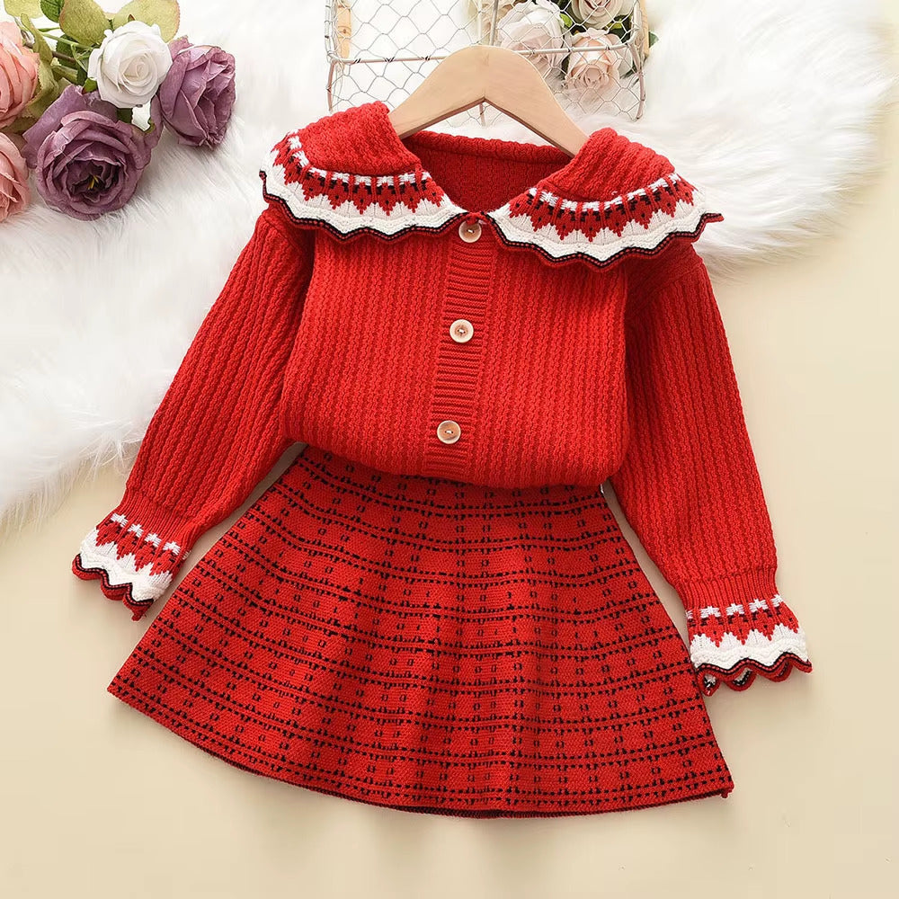 Girls Knitted Sweater Top And Skirt Set, Korean Fashion, Autumn/Winter Co-Ord Set [GCS-6670](2-7 Years)