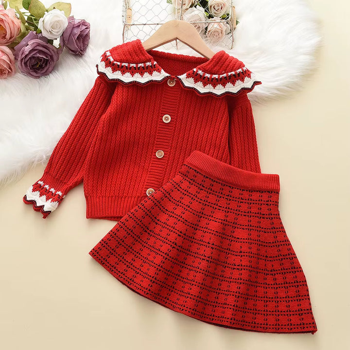 Girls Knitted Sweater Top And Skirt Set, Korean Fashion, Autumn/Winter Co-Ord Set [GCS-6670](2-7 Years)