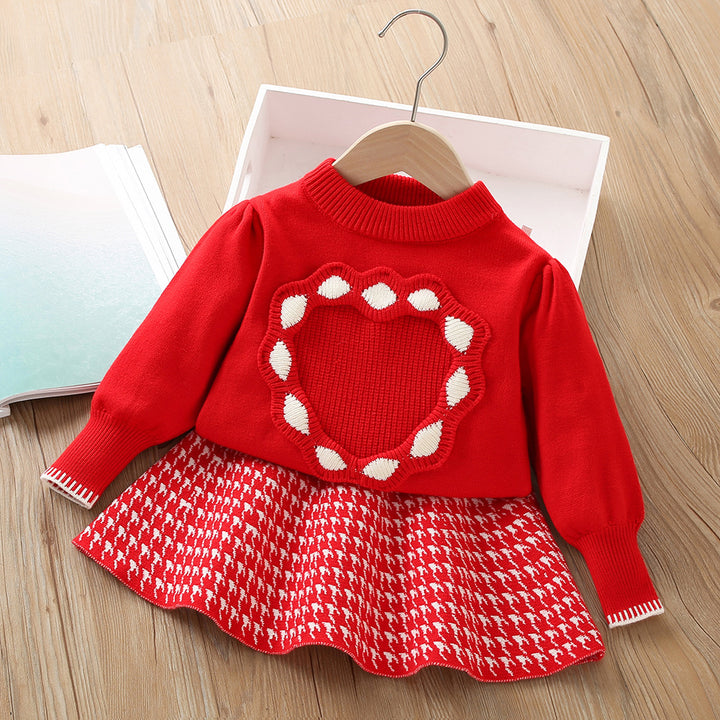 Girls Knitted Sweater Top And Skirt Set, Korean Fashion, Autumn/Winter Co-Ord Set [GCS-6672] (2-7 Years)