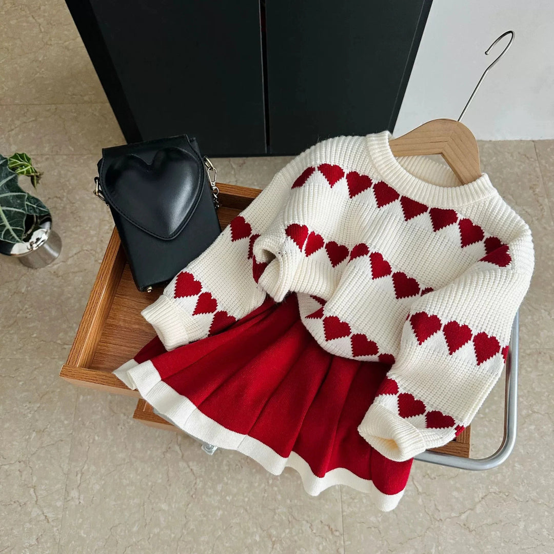 Girls Knitted Sweater Top And Skirt Set, Korean Fashion, Autumn/Winter Co-Ord Set (WITHOUT CAP AND STOCKINGS) [GCS-6666](2-7 Years)